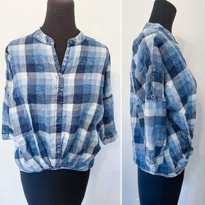 NWT Blue Denim Plaid Twist Top L
